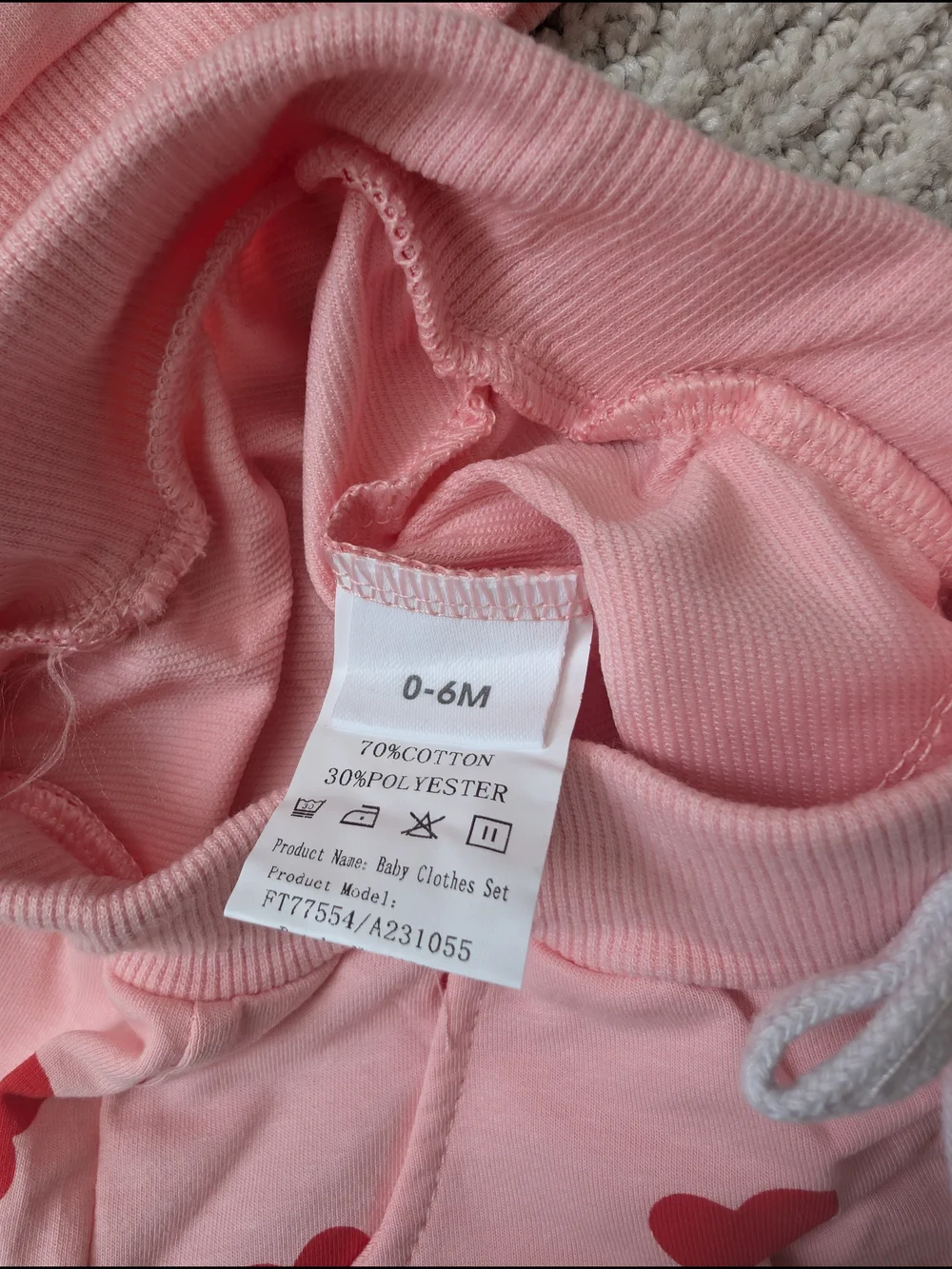 Baby Pink Heart-Print Sweat Suit Set with Headband